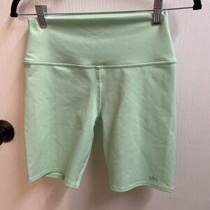 ALO Women's Mint Green High-Waist Biker Yoga Exercise Shorts Size Medium